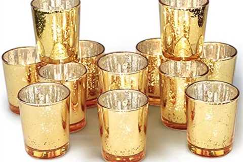 Volens Gold Votive Candle Holders Bulk, Mercury Glass Tealight Candle Holder Set of 12 for Wedding..