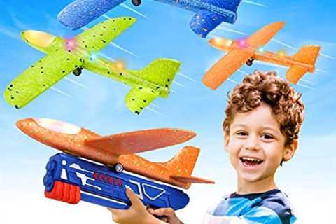 3 Pack Airplane Launcher Toys, 2 Flight Modes LED Foam Glider Catapult Plane Toy for Boys, Outdoor..