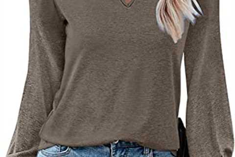 Women’s Puff Long Sleeve T Shirt Fall Cute Dressy Casual Ruffle V Neck Tunic Tops