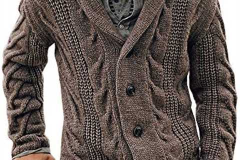 Karlywindow Mens Cable Knit Cardigan Sweater Shawl Collar Loose Fit Long Sleeve Casual Cardigans