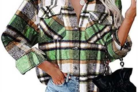 KYLASIEN Women Plaid Shacket Jackets Oversized Button Down Shirts Long Sleeve Fall Flannel Shirt..