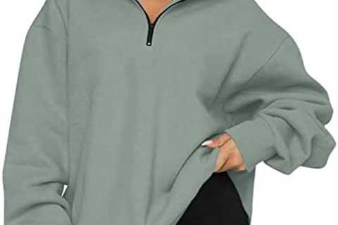 Womens Fall Fashion 2022 Oversized Sweatshirts Quarter Zip Long Sleeves Pullover Tops Teen Girls..