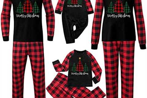 Christmas Pajamas for Family 2022 Funny Reindeer Print Tops and Plaid Pants Xmas Matching Pjs Sets..