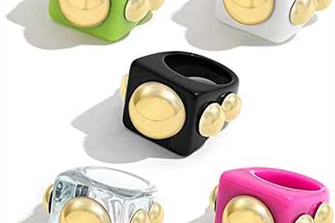 SLOONG 5pcs Y2K Style Chunky Retro Resin Acrylic Ring Plastic Rings Kids Ring Cute Colorful Candy..