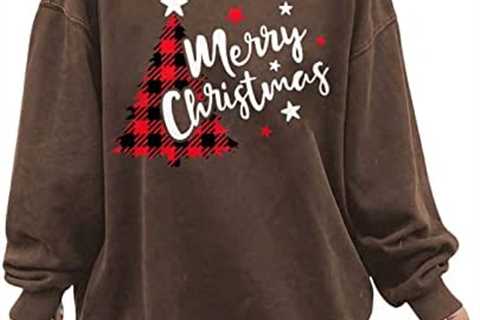 Merry Christmas Graphic Sweatshirt Womens Oversized Crewneck Long Sleeve Pullover Winter Teens..