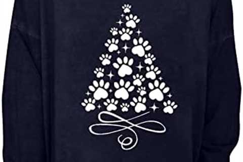 Christmas Sweatshirt for Women Paw Print Xmas Tree Long Sleeve Pullover Casual Crewneck Loose Fit..