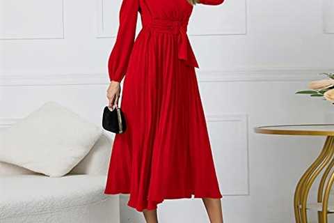 Women’s Fall Clothes 2022 Long Sleeve Slim Fit Pleated Belt V-Neck Elegant Dress Clothes