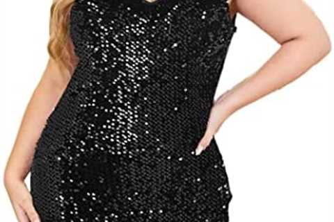 IN’VOLAND Womens Sequin Dress Plus Size Sexy V Neck Party Cocktail Bodycon Formal Glitter..