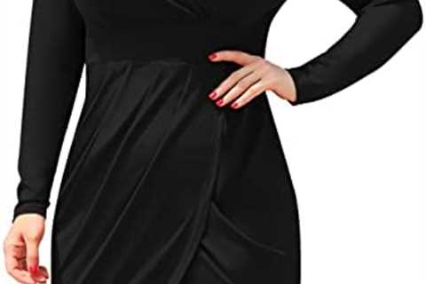 JUEYUN Womens Plus Size Short Long Sleeve Deep V Neck Bodycon Wrap Dresses with Front Slit