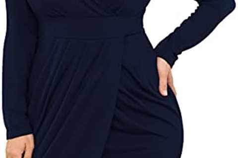 POSESHE Womens Plus Size Dress Long Sleeve V Neck Wedding Guest Formal Cocktail Sexy Date Bodycon..