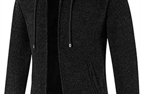 Mens Autumn And Winter Solid Hooded Zipper Warm Cardigan Knitted Coat Long Wool Blend Coat Men