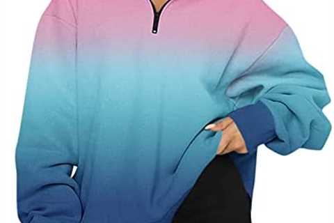 IHGFTRTH Womens Oversized Half Zip Pullover Long Sleeve Gradient Sweatshirt QuarterTrendy Ladies..