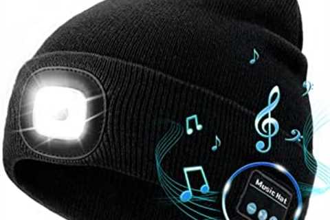 Unisex Bluetooth Beanie Hat with Light, Upgraded Musical Knitted Cap with Headphone and Built-in..