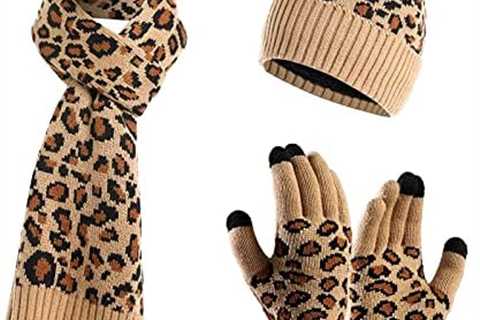 HiTauing 3 in 1 Winter Warm Knitted Beanie Hat Snow Knitted Touch Scarf and Screen Gloves Set for..