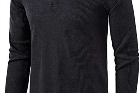 LOCALMODE Men’s Casual Crew Neck Long Sleeve T Shirts of Waffle Henley