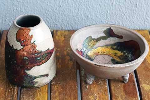 MIZU & SUZU Raku – 2 Pack Half Copper Matte Handmade Raku Ceramic Pottery Vintage Gifts for Her,..