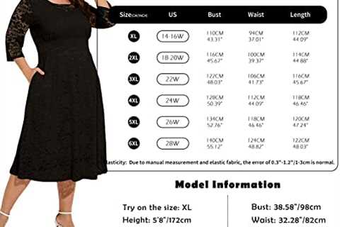 Lrady Women Plus Size Floral Lace 3/4 Sleeve Party Wedding Cocktail Swing Midi Dress with Pockets