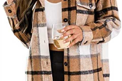 Trendy Queen Womens Flannel Shacket Jacket Casual Plaid Wool Blend Button Down Long Sleeve Shirt..