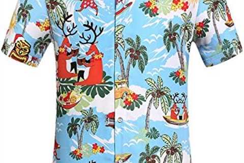 SSLR Men’s Santa Claus Party Tropical Ugly Hawaiian Christmas Shirts