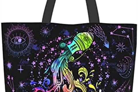 Constellation Tote Bag Large Canvas Zodiac Sign Astrology Shoulder Tote Handle Bag For Gym Beach..