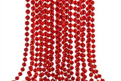 GiftExpress 33″ 7mm Metallic Red Beaded Necklaces, Bulk Mardi Gras Party Beads Necklaces, Holiday..