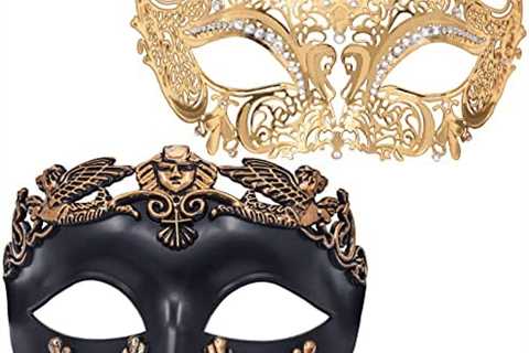 Masquerade Mask for Couple – Roman Greek Man Mask & Venetian Metal Women Mask for Mascarade Ball..