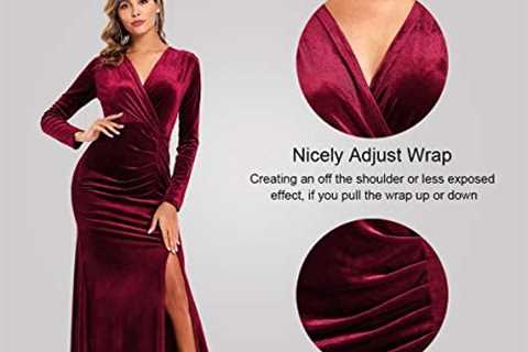 Ababalaya Long Sleeve Wrap Velvet Long Formal Dresses Cocktail Dress