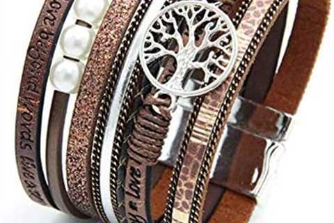 TGLS Women Girls Tree of Life Leather Bracelets Multi-Layer Wraps Wristband Layered Wrap Bangle..