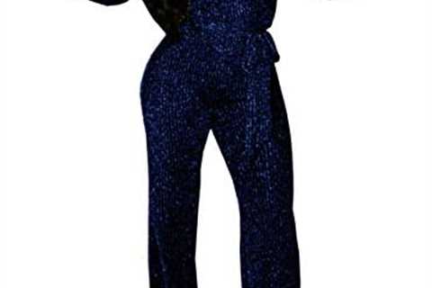 LightlyKiss Women Casual Sexy V Neck Sparkly Jumpsuits Long Sleeve Onesie Loose Pants Party..