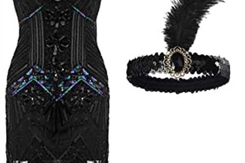 ZOMVA Women’s 1X-4X Plus Size Flapper Dress 1920s V Neck Sequin Costume Dresses Vintage Beaded..