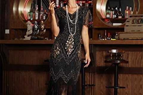 PrettyGuide Women’s 1920s Dress Sequin Art Deco Flapper Dress with Sleeve