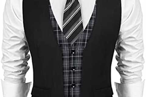 COOFANDY Men’s Business Suit Vest Layered Plaid Dress Vest Waistcoat for Wedding,Party