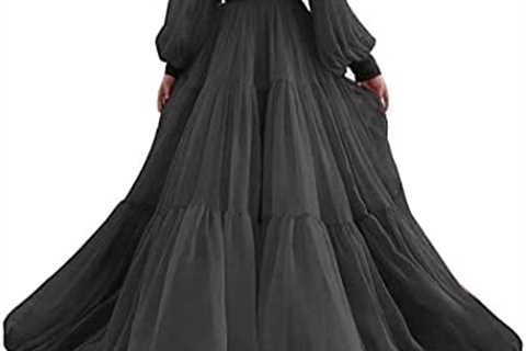 Long Puffy Sleeve Prom Dress V Neck Ball Gown Tulle Formal Evening Gowns A-Line Wedding Dress