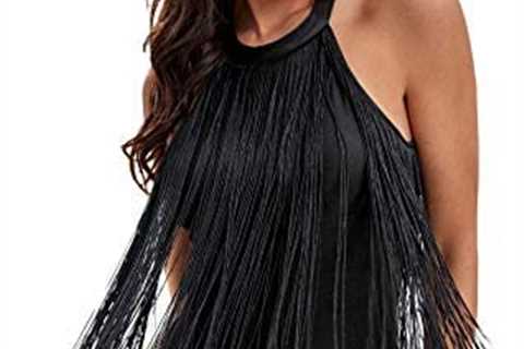 SheIn Women’s Fringe Sleeveless Bodycon Bodysuit Top Solid One Piece Cami Jumpsuit