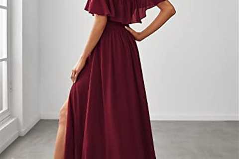 Ever-Pretty Womens Off The Shoulder Ruffle Party Dresses Side Split Beach Maxi Dress 07679