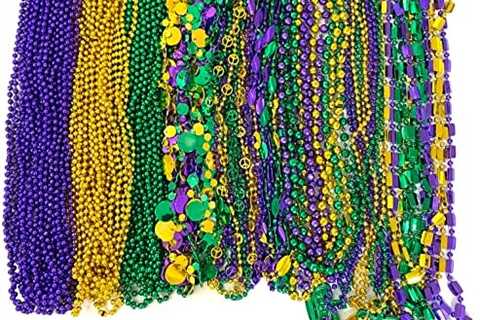 YSPPF 102 pcs Mardi Gras Bead Necklaces Bulk Gold Purple Green Carnival Parade Decorations