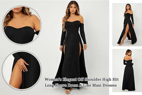 SweatyRocks Women’s Elegant Off Shoulder Double High Slit Long Sleeve Dress A Line Maxi Dresses