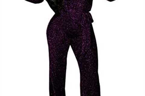 HannahZone Women’s Sexy Sparkly Jumpsuits Clubwear Long Sleeve Elegant Party Rompers High Waisted..