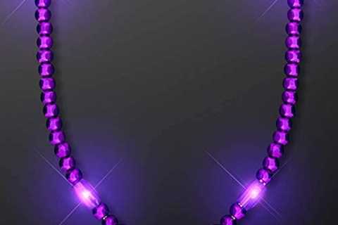 Purple Light Up LED Mardi Gras Bead Necklace