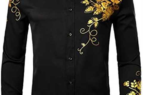 ZEROYAA Men’s Hipster Rose Floral Printed Slim Fit Long Sleeve Button Up Party Dress Shirts