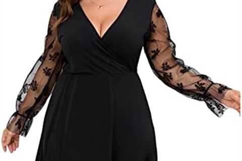 SCOMCHIC Plus Size Deep V-Neck Sexy Long Sleeve for Women Fashion Basic Black Dress for Lady Party..