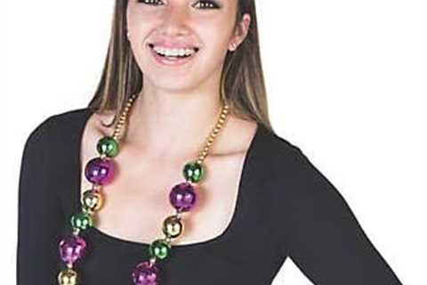 Big Mardi Gras Bead Necklace – 33 inch long with Jumbo 10mm – 40mm beads.- Costumes and Party Decor