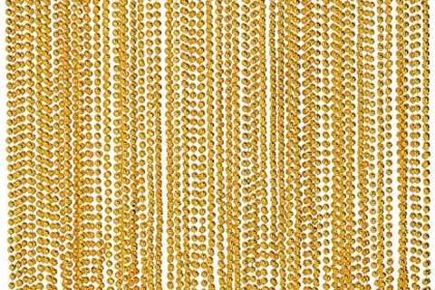 Gold Metallic Bead Necklaces – Bulk Set of 48 – Mardi Gras and Party Supplies