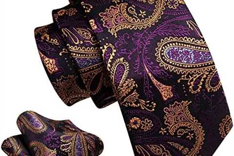 Barry.Wang Men Ties Paisley Woven Silk Necktie Set with Pocket Suqare Cufflinks Formal