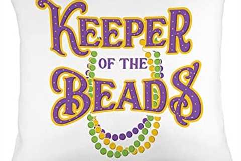 Mardi Gras Party Apparel Keeper Funny Mardi Gras Bead Bling Party Throw Pillow, 18×18, Multicolor