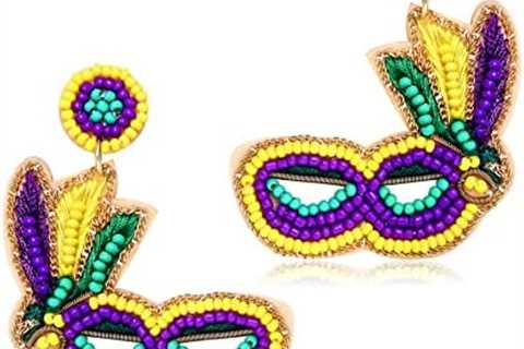 Mardi Gras Beaded Earrings Dangling Festival Boho Mask Llama Seed Bead Dangle Earrings Statement..