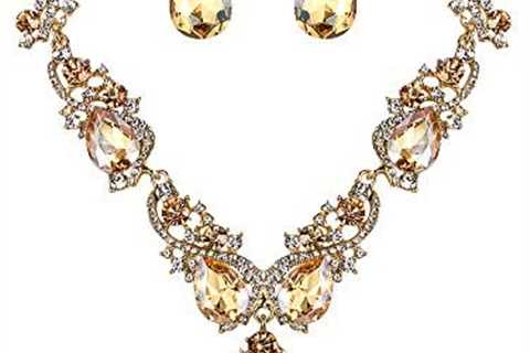 BriLove Women’s Wedding Bridal Crystal Multi Teardrop Cluster Statement Necklace Dangle Earrings Set