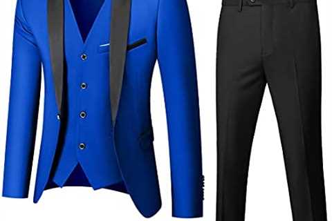 YND Men’s 3 Piece Slim Fit Tuxedo Set, One Button Shawl Collar Solid Jacket Vest Pants with Bow Tie