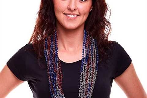 Windy City Novelties – 36” Red, Silver, and Blue Bead Necklaces | for Mardi Gras St. Patrick’s Day..