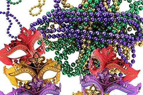 Funnlot Mardi Gras Beads with Masks 54PCS Mardi Gras Party Supplies Include 48 Mardi Gras Beads 6..